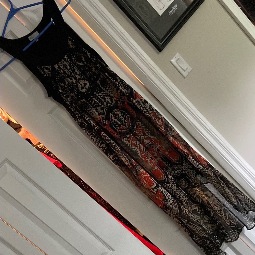 Black and Orange Sleeveless Maxi Sundress